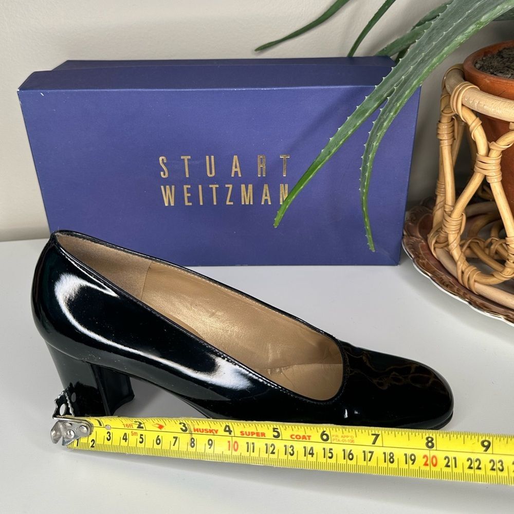 VTG Stuart Weitzman Lex Black Patent Leather Pumps 7.5 AA Block Heel Square Toe - Picture 15 of 15